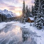 Snow Wallpaper Cabin by Frozen Lake