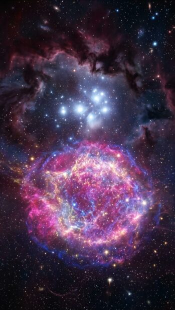 A vibrant starfield nebula with a colorful explosion effect in the center