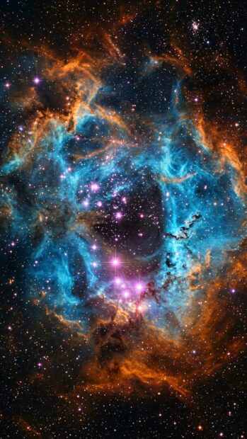 A cosmic Starfield Nebula Wallpaper with vibrant blue and orange hues