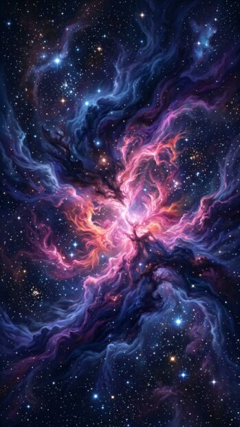 A cosmic explosion with vibrant colors and swirling patterns in a starfield nebula wallpaper