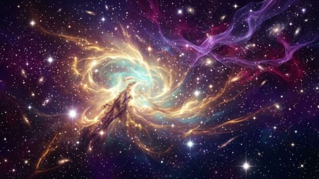 A cosmic swirl in a Starfield Nebula Wallpaper with bright stars in 2K resolution