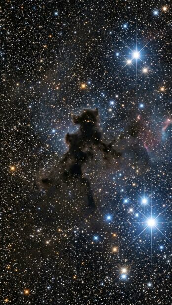 Starfield Nebula Wallpaper with a dark silhouette surrounded by stars