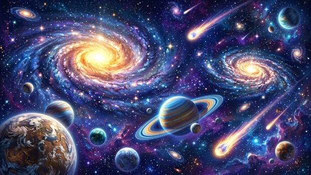 A Starfield Nebula Wallpaper showcasing galaxies and planets in 2K resolution