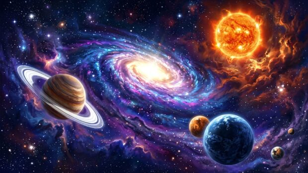 Starfield Nebula Wallpaper featuring a colorful galaxy with planets
