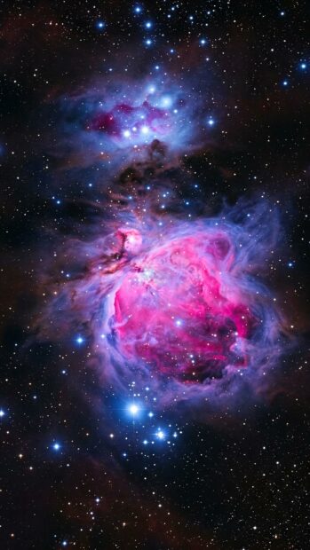 A vibrant Starfield Nebula Wallpaper with pink and blue gas clouds in space