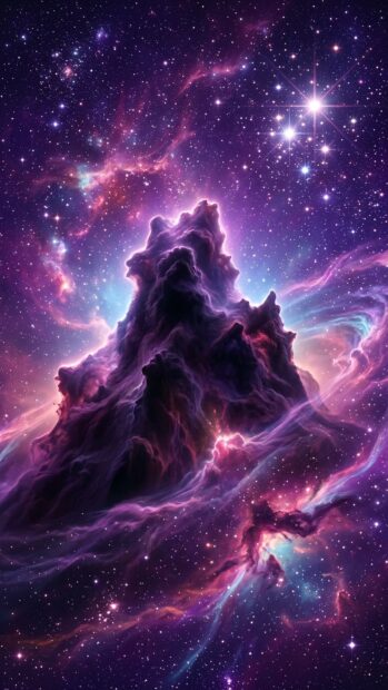 A majestic purple nebula peak surrounded by stars