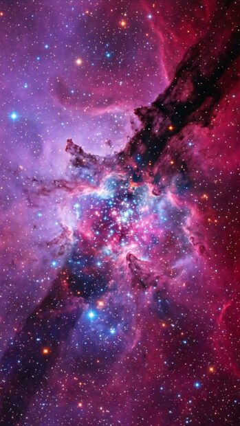 A nebula with vibrant red and blue colors creating a cosmic explosion effect