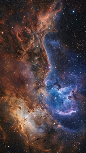 An intricate Starfield Nebula Wallpaper with vibrant orange and blue clouds