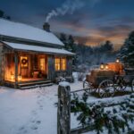 Cozy Cabin Snow Winter Country Christmas Wallpaper