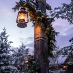 Rustic Lantern Garland Snow Country Christmas Wallpaper