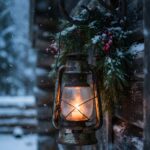 Cozy Country Christmas Lantern Wreath Wallpaper