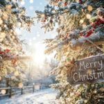 Merry Christmas Sign Snow Forest Country Wallpaper