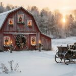 Red Barn Snowy Country Christmas Wallpaper