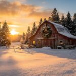 Rustic Country Christmas Barn Sunset Wallpaper