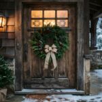 Rustic Door Christmas Wreath Wallpaper