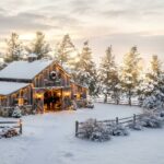 Country Christmas Wallpaper Snowy Barn Sunset Lights