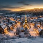 Snowy Village Church Country Christmas Wallpaper