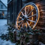 Country Christmas Wallpaper Wagon Wheel Lights Mobile Wallpaper