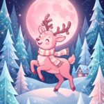 Cute Pink Christmas Reindeer Forest Wallpaper