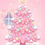 Cute Pink Christmas Tree Cartoon Wallpaper