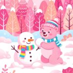 Cute Pink Christmas Bear Snowman Wallpaper