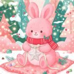 Cute Pink Christmas Wallpaper Bunny Star Ornament Wallpaper