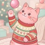 Cute Pink Christmas Cat Sweater Wallpaper