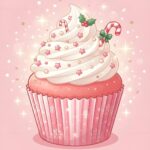 Cute Pink Christmas Cupcake Candy Cane Wallpaper