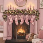 Cute Pink Christmas Fireplace Stockings Wallpaper
