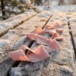 Cute Pink Christmas Ribbon Snowy Table Wallpaper