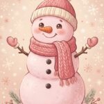 Cute Pink Christmas Snowman Hat Wallpaper
