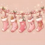 Cute Pink Christmas Stockings Garland Wallpaper