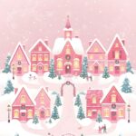 Cute Pink Christmas Snow Village Wallpaper