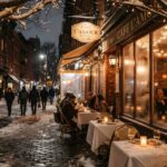 New York Christmas Street Cafe Lights Wallpaper