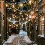 Snowy Alley New York Christmas Lanterns Wallpaper