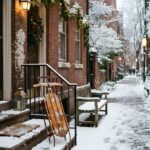 Snowy Street Brownstone New York Christmas Wallpaper