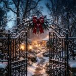New York Christmas Snowy Gate Path Wallpaper