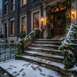 New York Christmas Wallpaper Decorated Townhouse Entrance