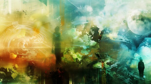 4K Wallpaper Abstract dreamscape, surreal landscapes and figures.