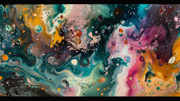 4K Wallpaper Abstract galaxy, stars and swirling colors.
