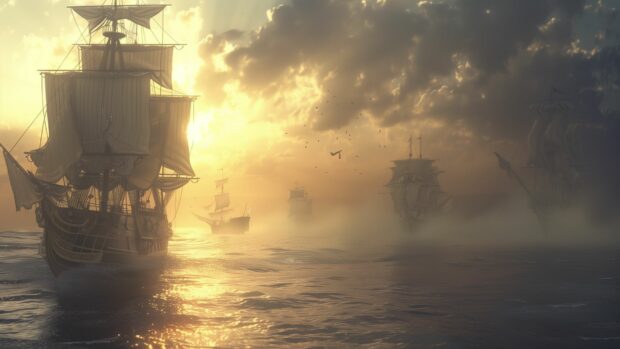 A busy ocean hd wallpaper with several boats and ships sailing on the water.
