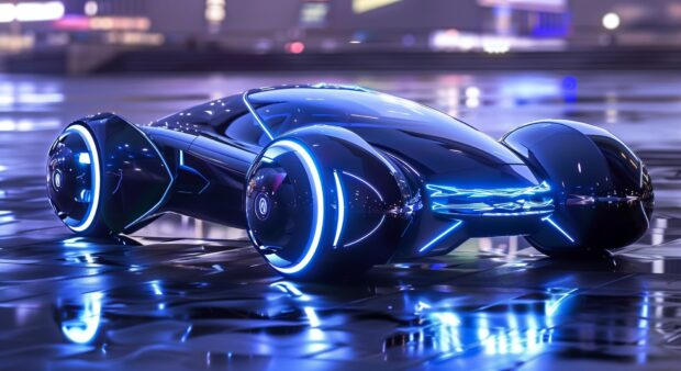 A cool car HD Desktop Background with sleek lines and glowing headlights.