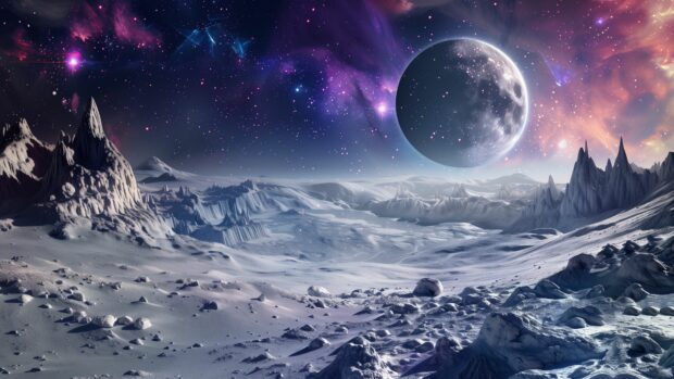 A futuristic space colony on a distant planet wallpaper, with advanced technology and alien landscape, 4K space background.
