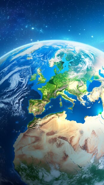 A high resolution Earth from space wallpaper iPhone, with detailed cloud formations and continents visible.