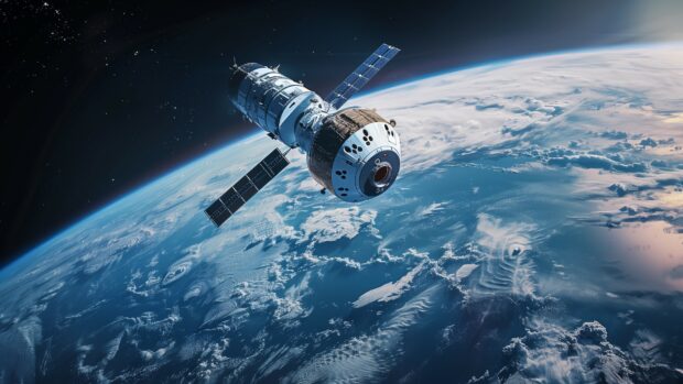 A high resolution image of the International Space Station orbiting Earth, with solar panels extended and Earth in the wallpaper HD.