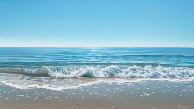 A peaceful ocean with a clear sky and soft, rolling waves, 4K wallpaper.