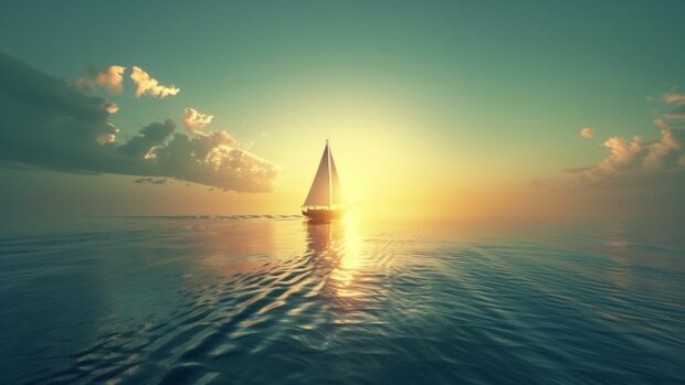 A quiet ocean with a lone sailboat in the distance.