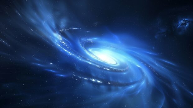 A serene blue nebula swirling in space, with stars scattered throughout the vibrant, deep blue space background.