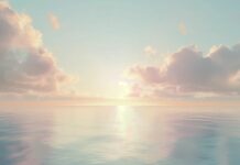 A serene ocean hd wallpaper at dawn with soft pastel colors in the sky and water.