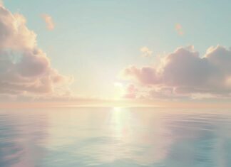 A serene ocean hd wallpaper at dawn with soft pastel colors in the sky and water.
